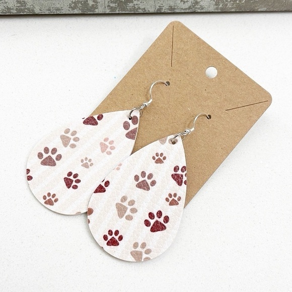 Dog paw print teardrop hand made earrings - Picture 1 of 2
